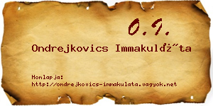 Ondrejkovics Immakuláta névjegykártya